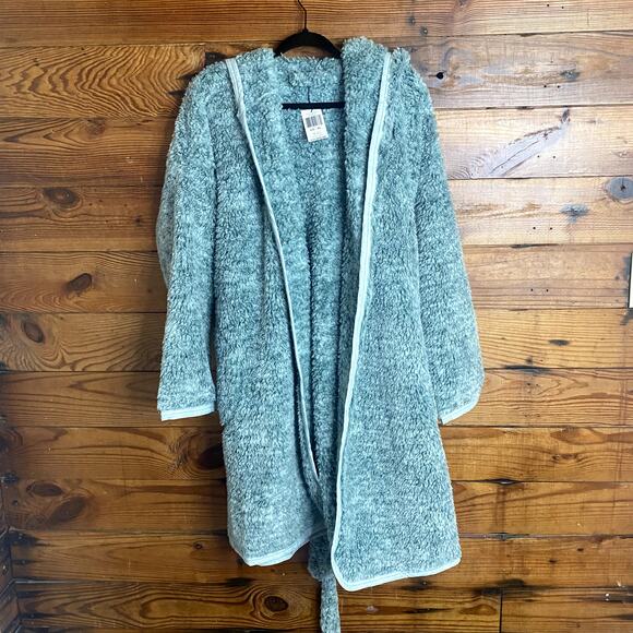 NWT Vera Bradley Eden Paisly Mint/Aqua Fluffy Fleece Robe with hood. L/XL - Picture 1 of 5